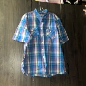 F&F purple and blue plaid button up size XXL